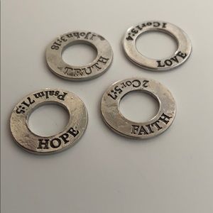 Love, faith, truth, hope silver ring charms